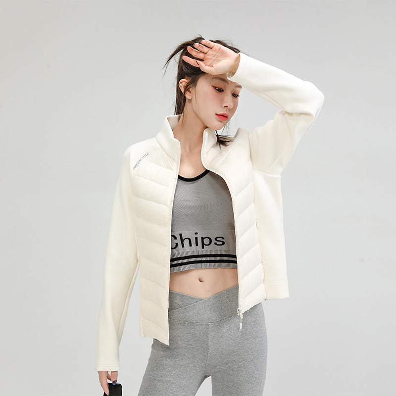 Women's hybrid padded jacket with fleece sleeves and stand-up collar Chichicherry