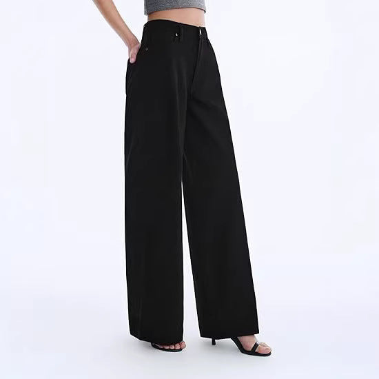 Ladies Wide High-Waist Pants with Flowing Leg Cut Chichicherry