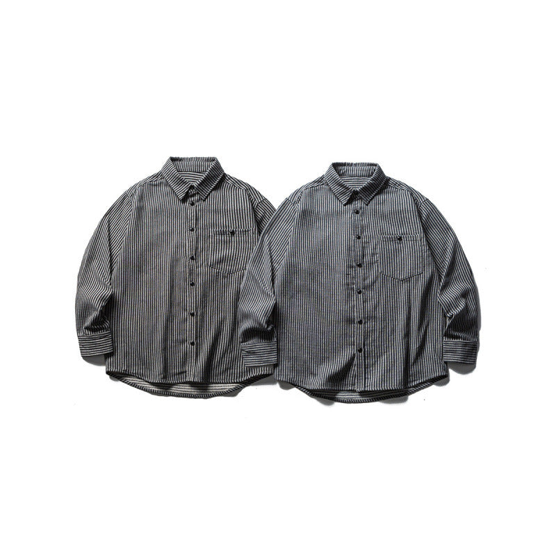 Men's loose-fitting striped cotton blend shirt with chest pocket and extended back Chichicherry