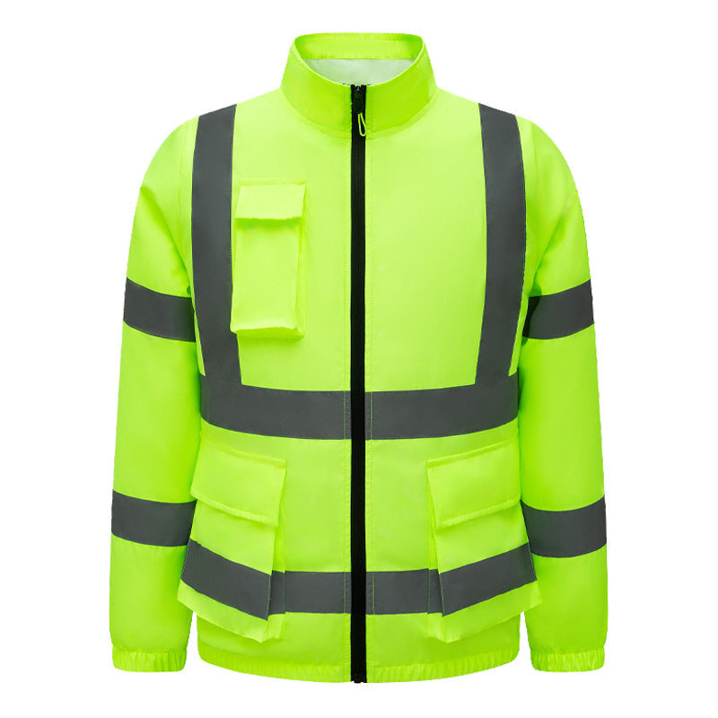 Unisex nano high-visibility warning jacket with reflective stripes and multifunctional outer pockets Chichicherry