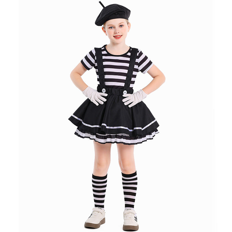 Girl Artist Costume with Striped Top and Ruffled Skirt Chichicherry