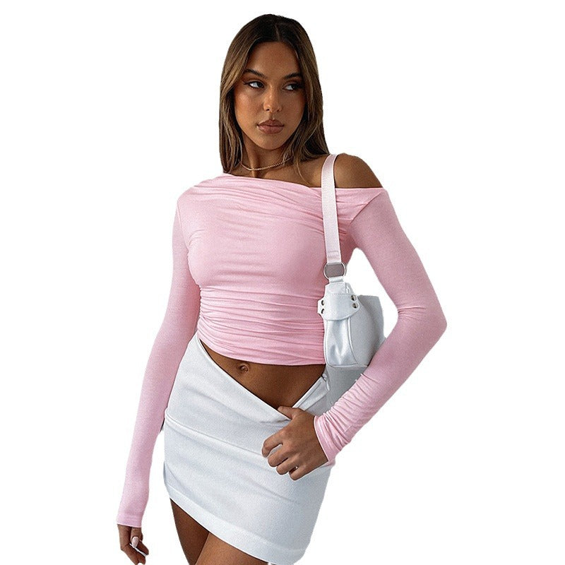Women's off-the-shoulder ruched cropped long sleeve made of stretchy jersey Chichicherry