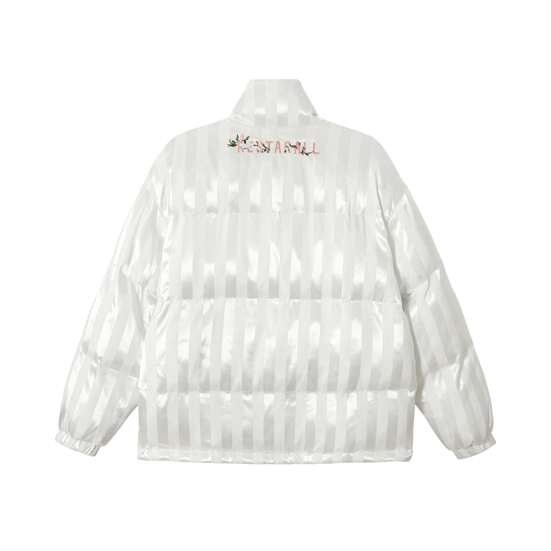 Women's Boxy Quilted Satin Puffer Jacket with Floral Embroidery Detail Chichicherry