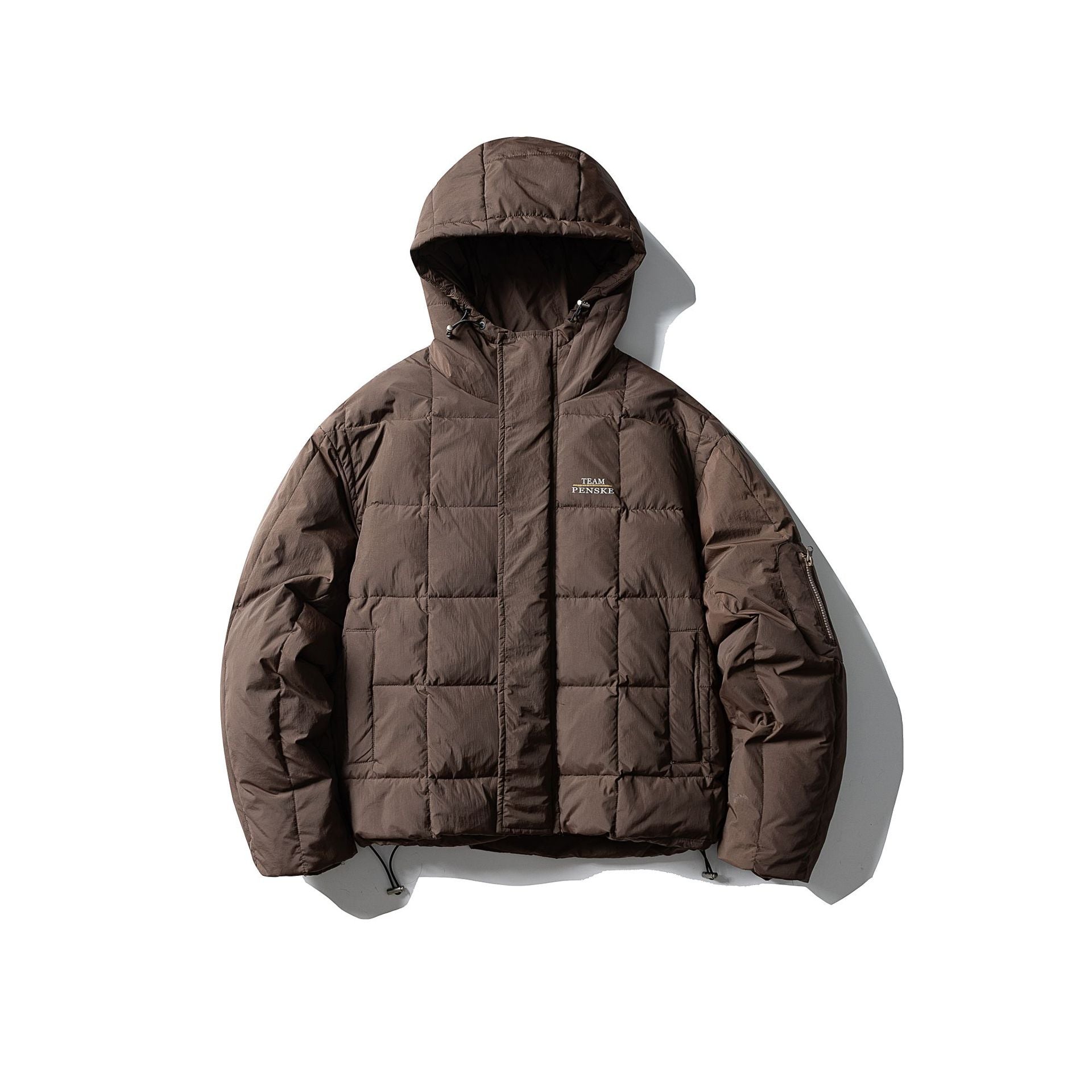Men's Padded Hooded Anorak with Check Quilting, High Collar and Utility Arm Pocket Chichicherry