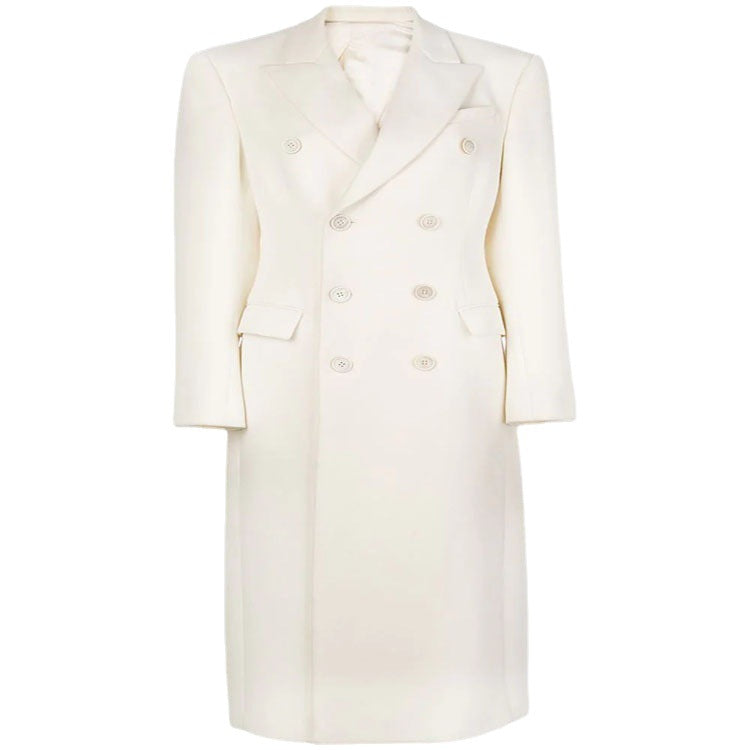 Women Slim fit double-breasted wool blend long coat with distinctive shoulder Chichicherry