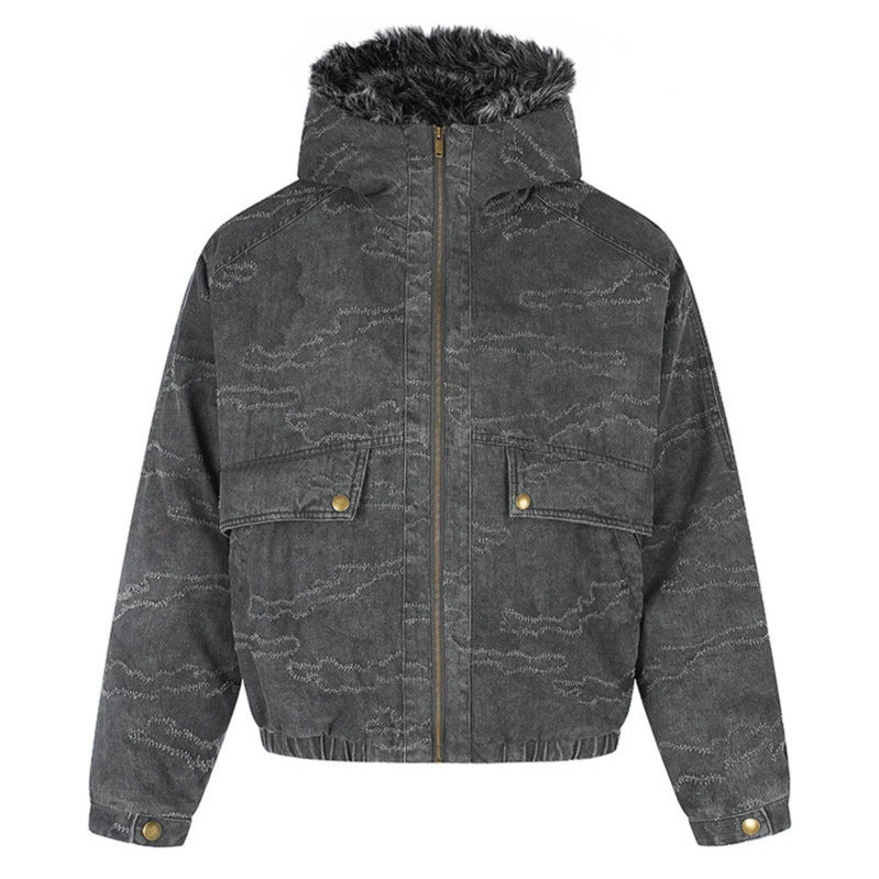 Women Padded Hooded Bomber Jacket with Faux Fur Trim, Camouflage Effect and Elastic Hem Chichicherry