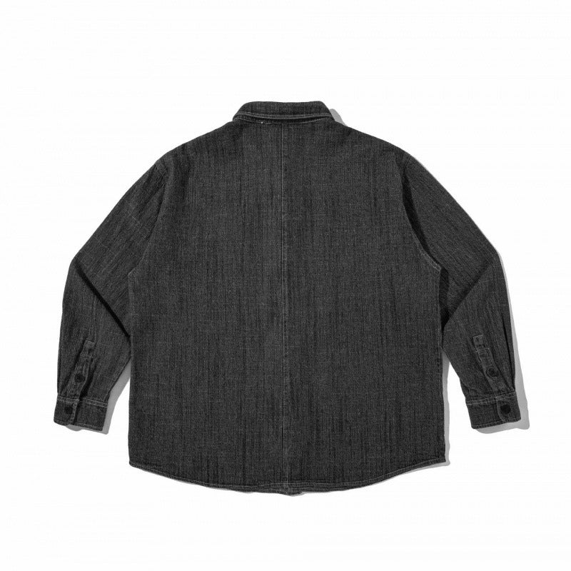 Unisex Boxy Denim Overshirt in Worker Look with Patch Pockets and Rounded Hem Chichicherry