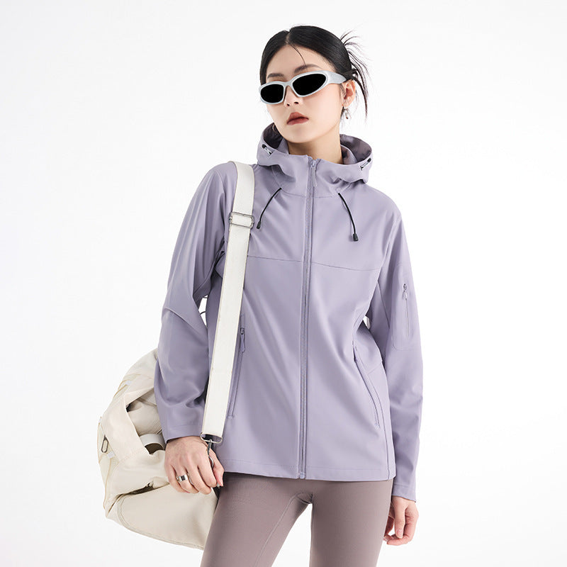 Women's Breathable Softshell Rain Jacket with Hood, Windproof and Minimalist Tech Look Chichicherry