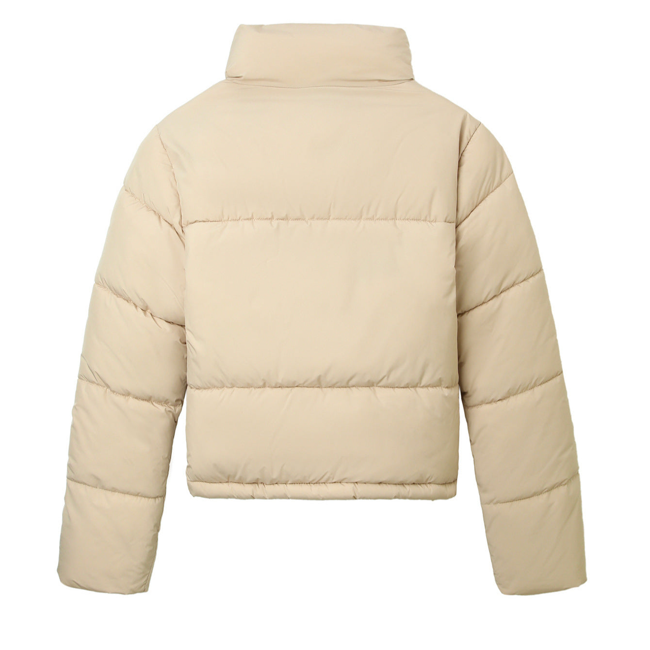 Women's Boxy Puffer Jacket with High Stand-Up Collar and Concealed Snap Button Placket Chichicherry