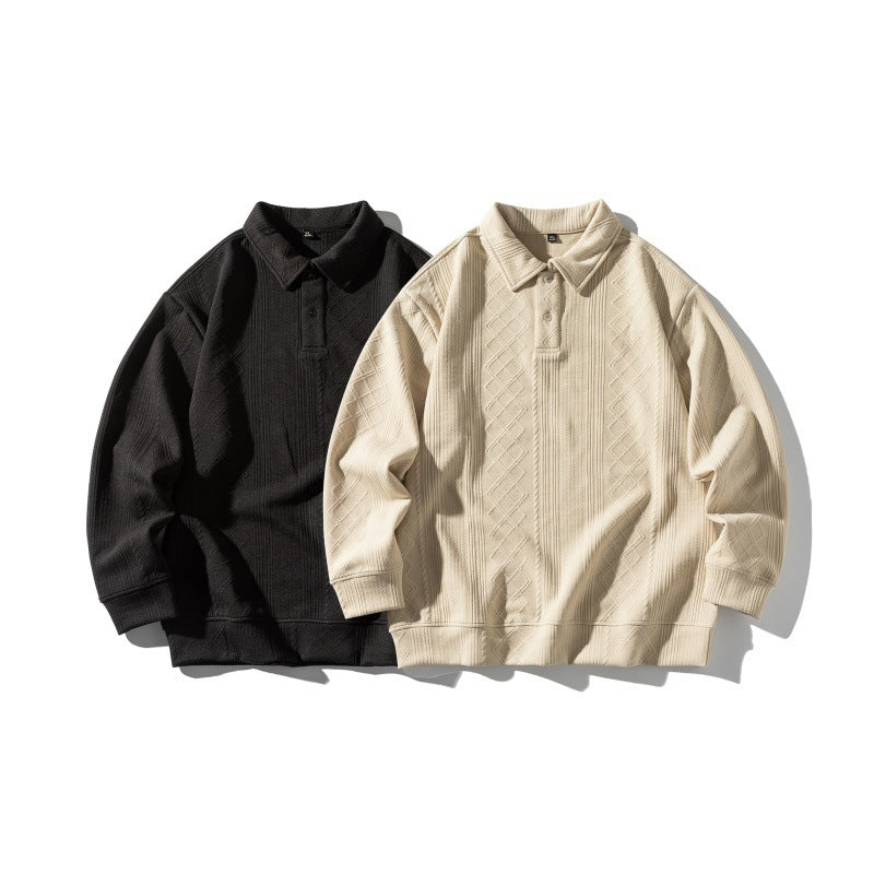Unisex Structured Polo Shirt - Oversized Knit Sweater with Cable and Diamond Knit Chichicherry