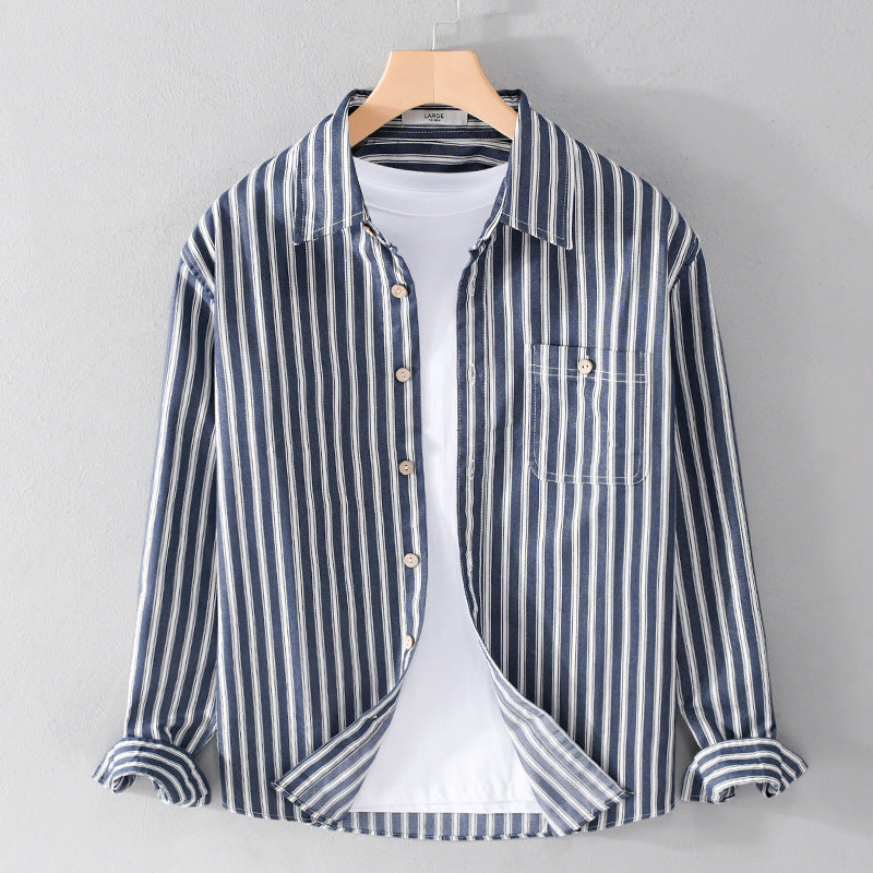 Men's Casual Striped Linen Blend Shirt Jacket in Relaxed Fit with Chest Pocket Chichicherry