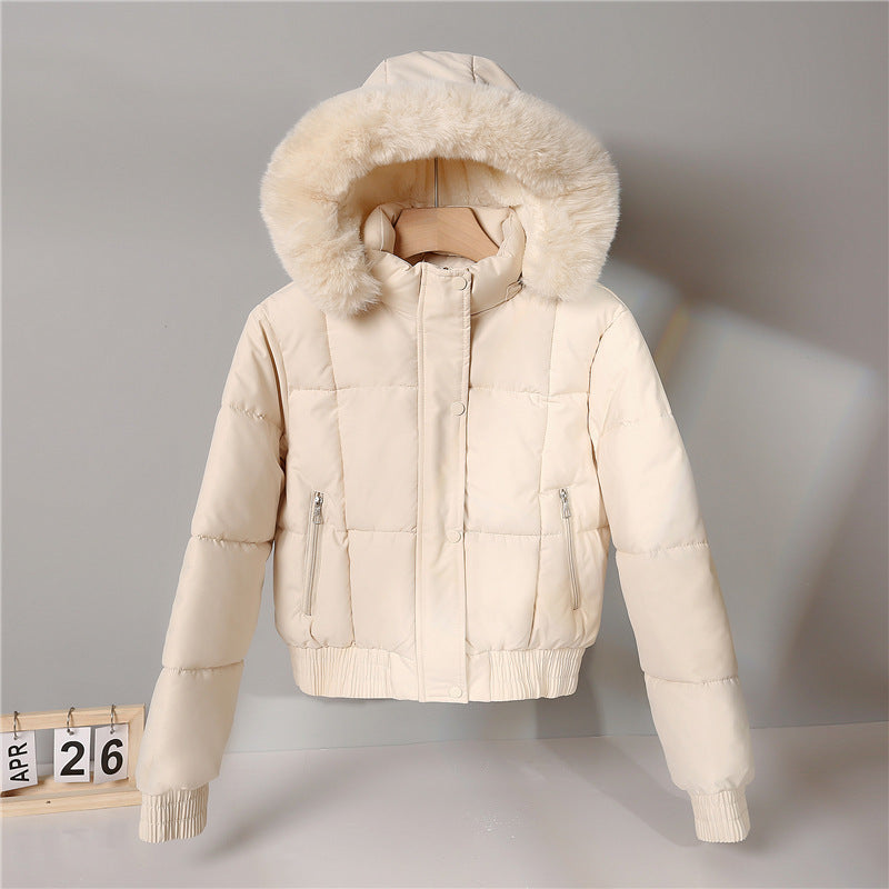 Women’s quilted bomber jacket with hood and faux fur trim Chichicherry