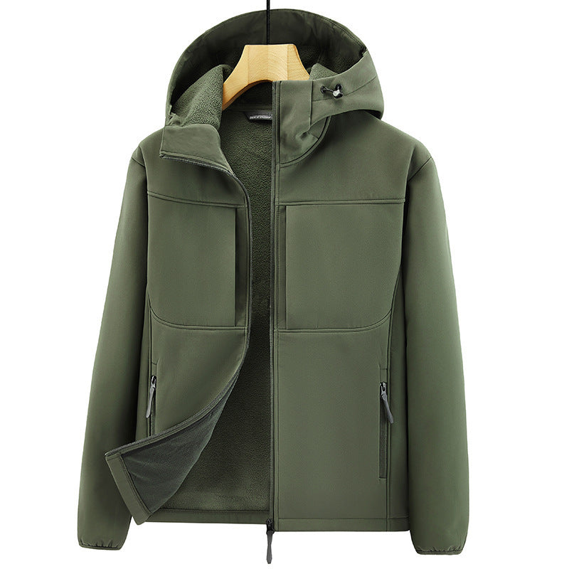 Men's Thermo Softshell Jacket with Sherpa Lining, Hood and Concealed Zipper Pockets Chichicherry