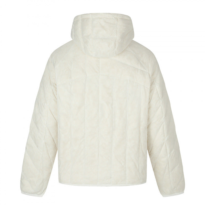 Unisex Short cut quilted hooded jacket with diagonal quilting and elastic hem Chichicherry