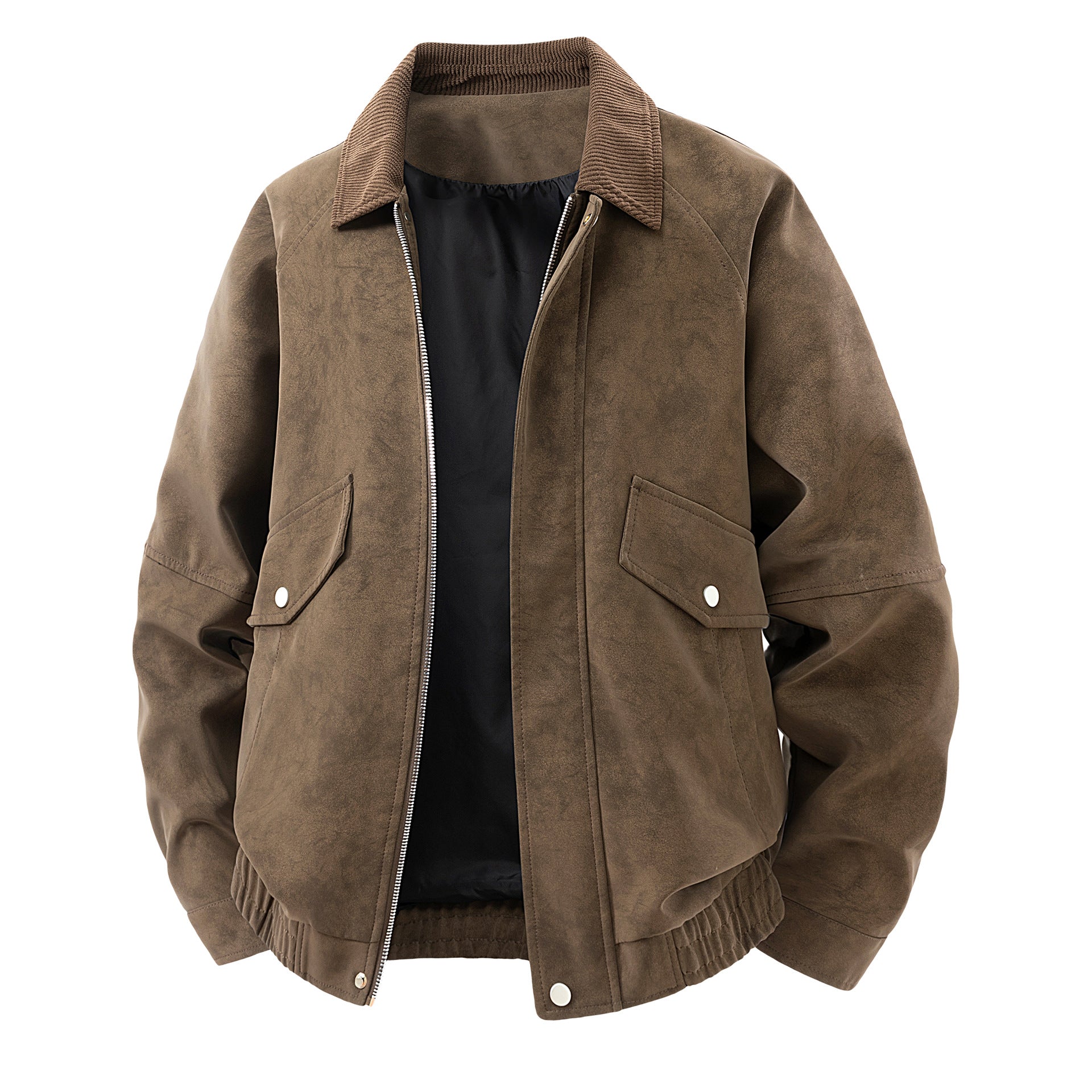 Men's Short Suede Bomber Jacket with Cord Collar Chichicherry