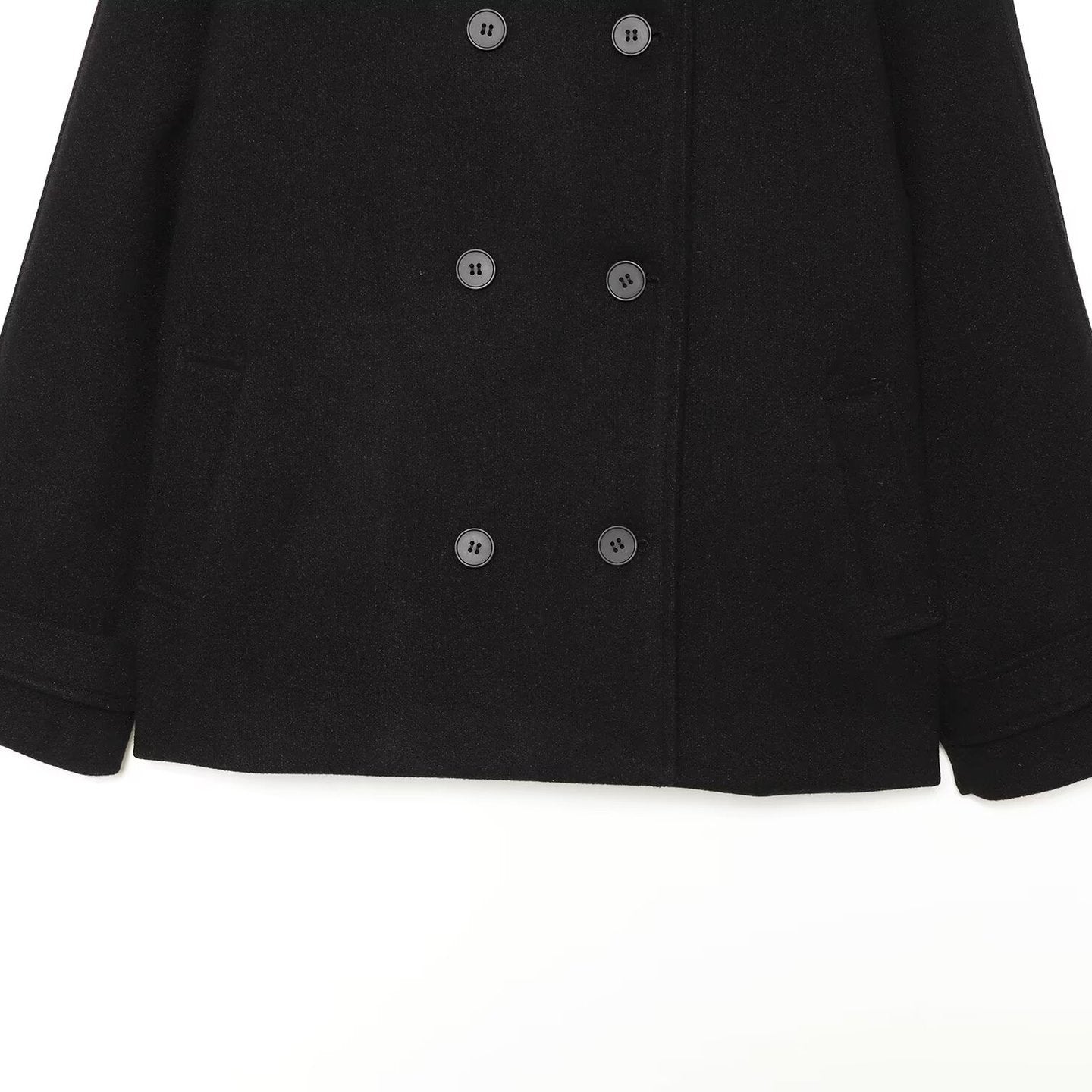 Women's Short Double-Breasted Wool Blend Cape Coat with High Stand Collar Chichicherry