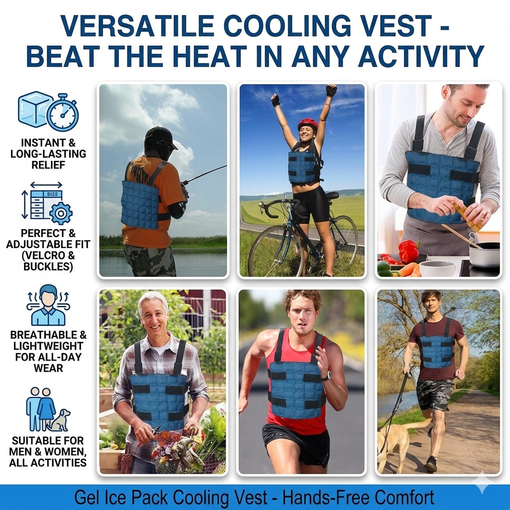 Unisex cooling therapy vest with reusable gel packs and adjustable Velcro closures Chichicherry