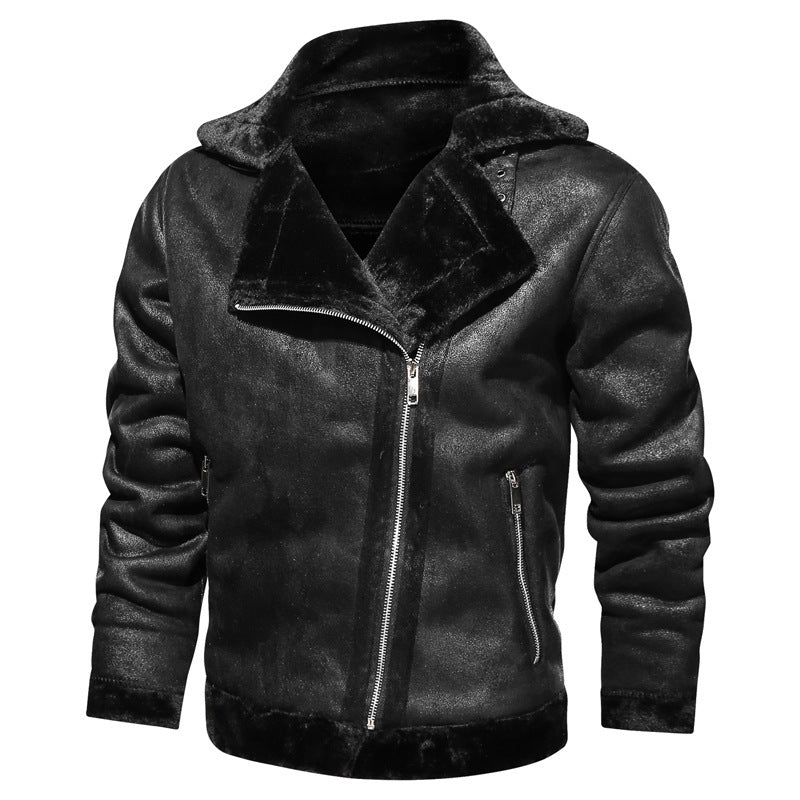 Men's velour imitation biker jacket with high collar and warming teddy inner side Chichicherry
