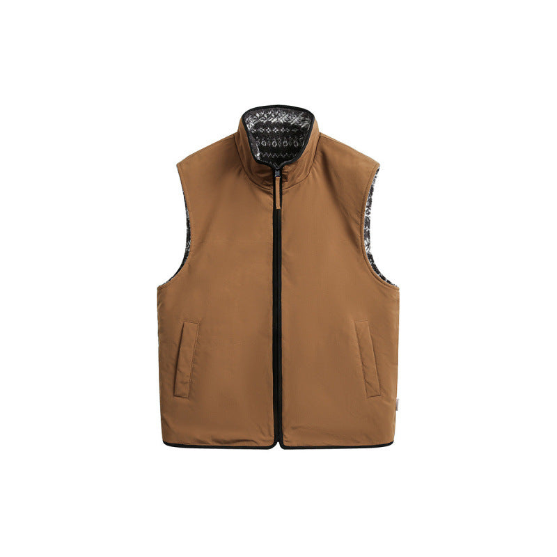 Unisex Padded Fleece Vest in Norwegian Design with Stand Collar and Two-Way Zipper Chichicherry