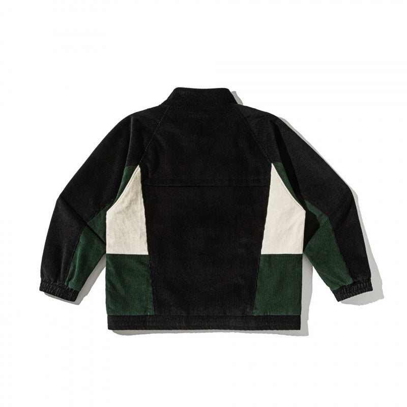 Unisex Boxy Cord Fleece Zip Jacket with Color Block Inserts and Stand Collar Chichicherry