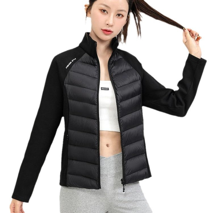 Women's hybrid padded jacket with fleece sleeves and stand-up collar Chichicherry