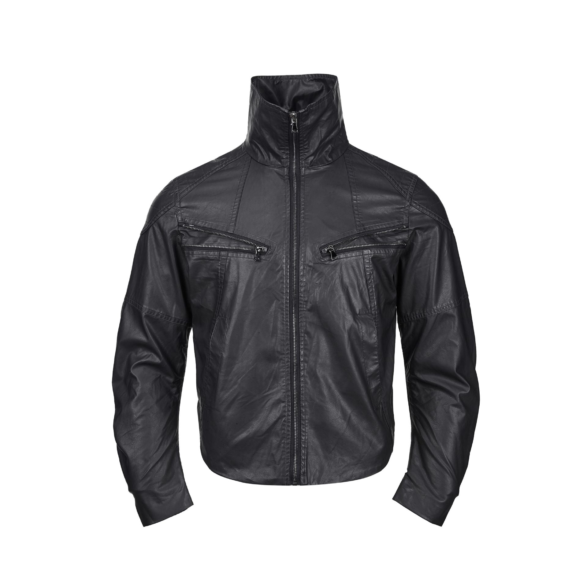 Men's leather-look blouson with high stand-up collar and zip chest pockets Chichicherry