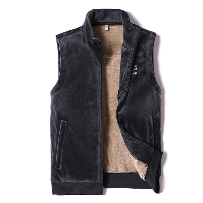 Men's Sleeveless Thermal Fleece Vest with Sherpa Lining and Standing Collar Chichicherry