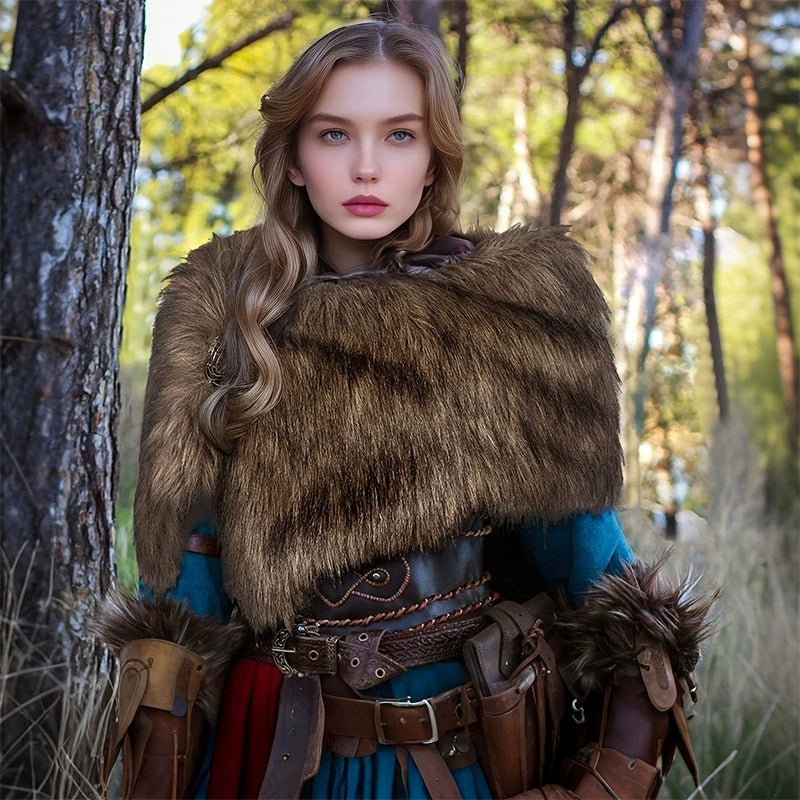 Ladies' shoulder stole made of faux fur in a rustic fur look with leather strap Chichicherry