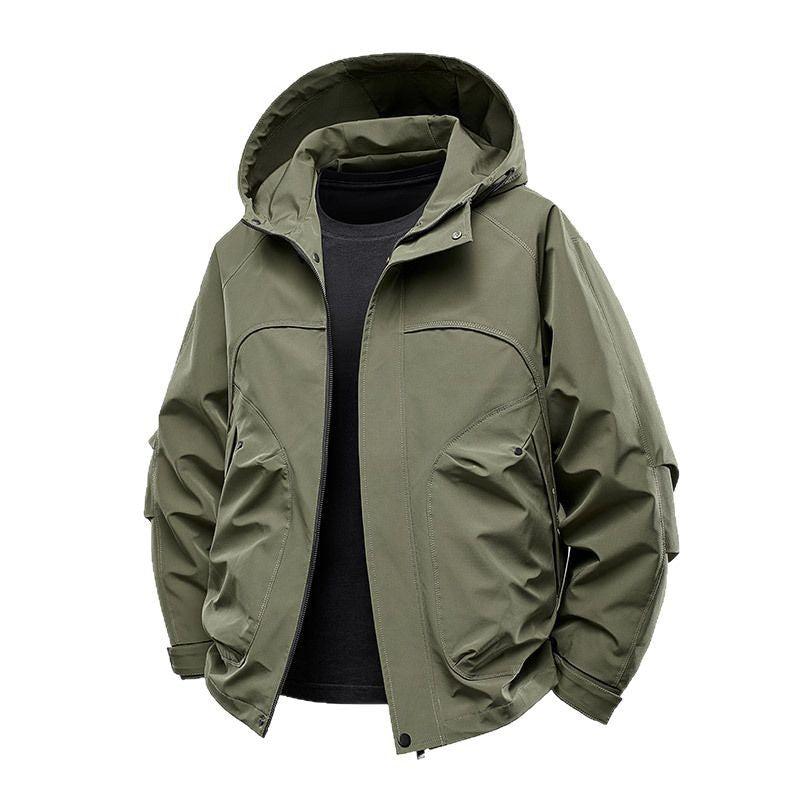 Men's technical softshell utility jacket with hood water-repellent and multifunction pockets Chichicherry