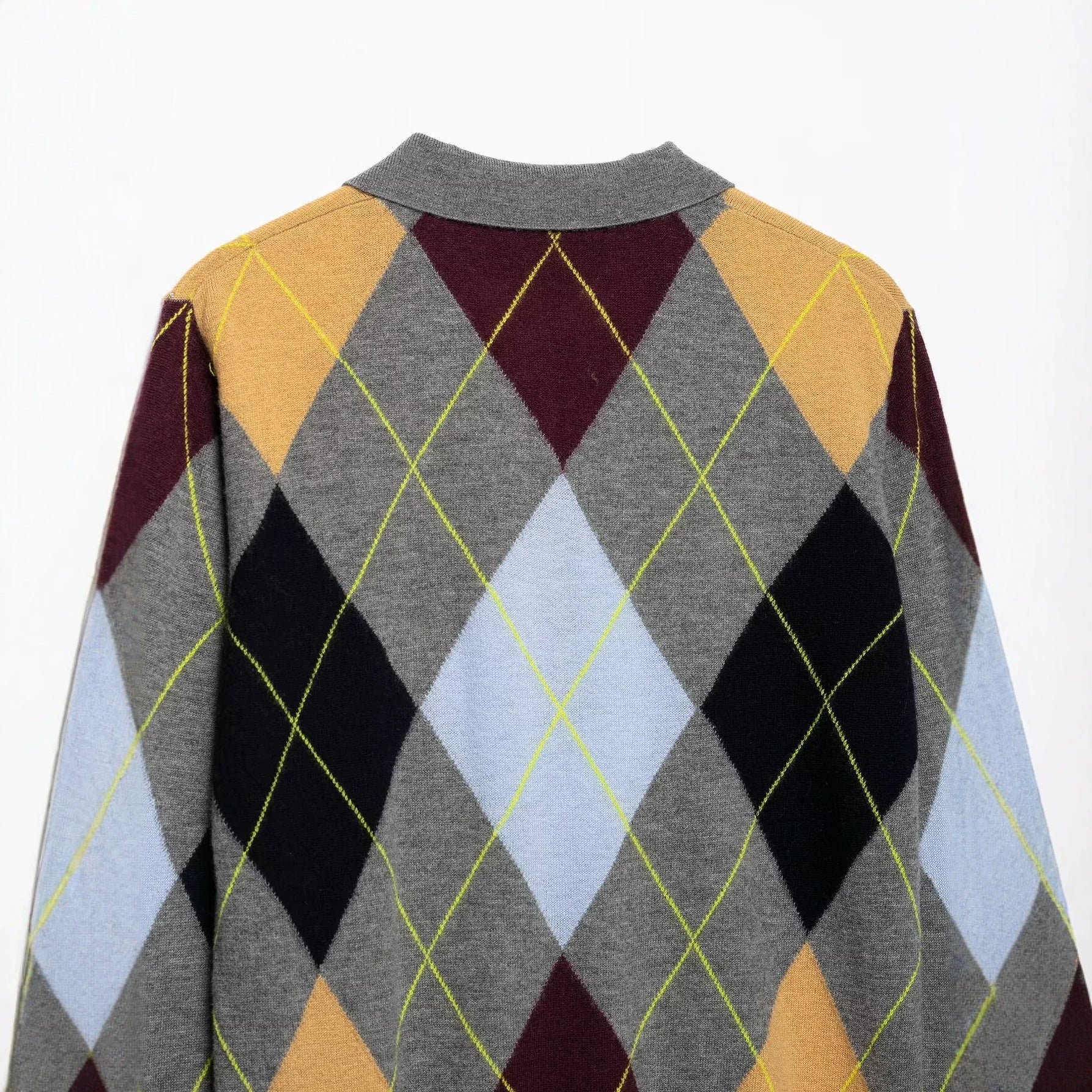 Women's pullover with polo collar and argyle jacquard pattern Chichicherry