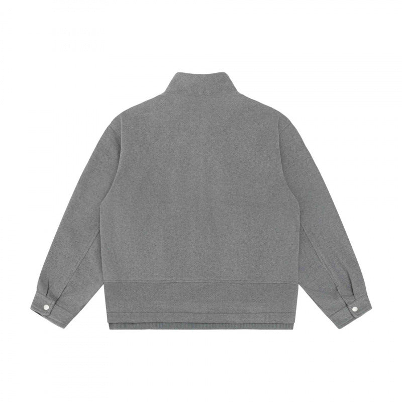 Men's short-cut boxy blouson made of wool blend with stand-up collar, metal zipper and concealed side pockets Chichicherry
