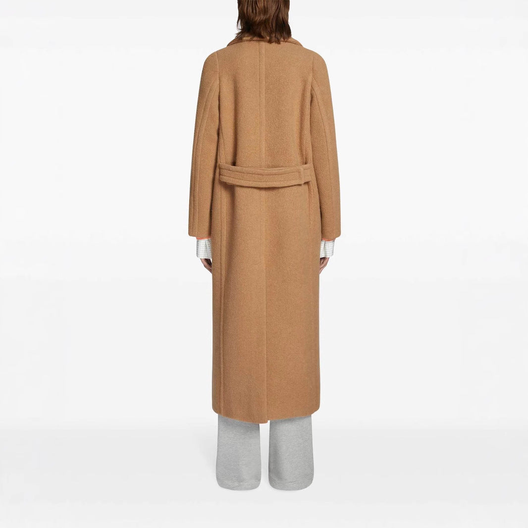 Women's Maxi Double-Breasted Wool Coat with Oversized Lapels and Flap Pockets Chichicherry
