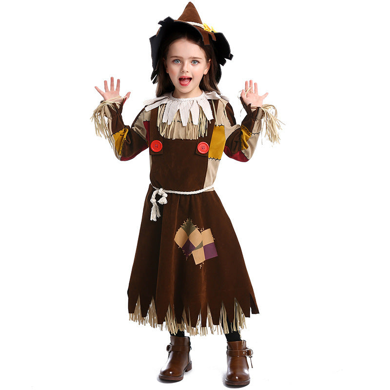 Girls Barn Dweller Costume with Fringed Details and Agriculture Accents Chichicherry