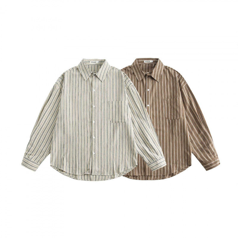 Unisex Oversized Shirt in Striped Relaxed Fit with Chest Pocket and Curved Hem Chichicherry