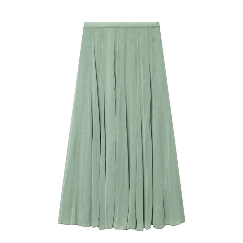 Women's maxi skirt made of pleated chiffon with a high waist and flowing A-line Chichicherry