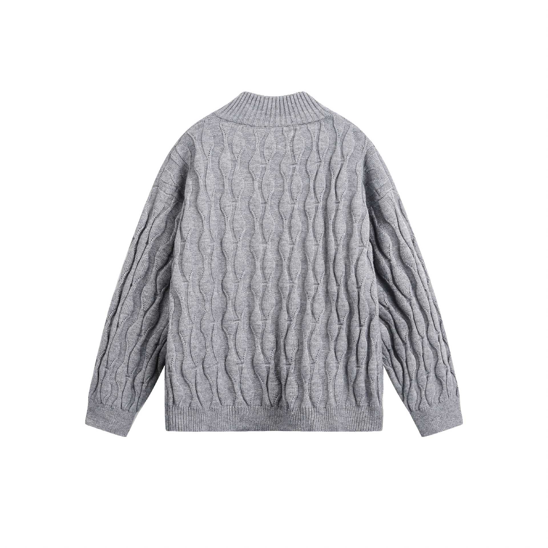 Unisex Chunky Knit Halfzip Sweater with Cable Pattern and Stand-up Collar Chichicherry