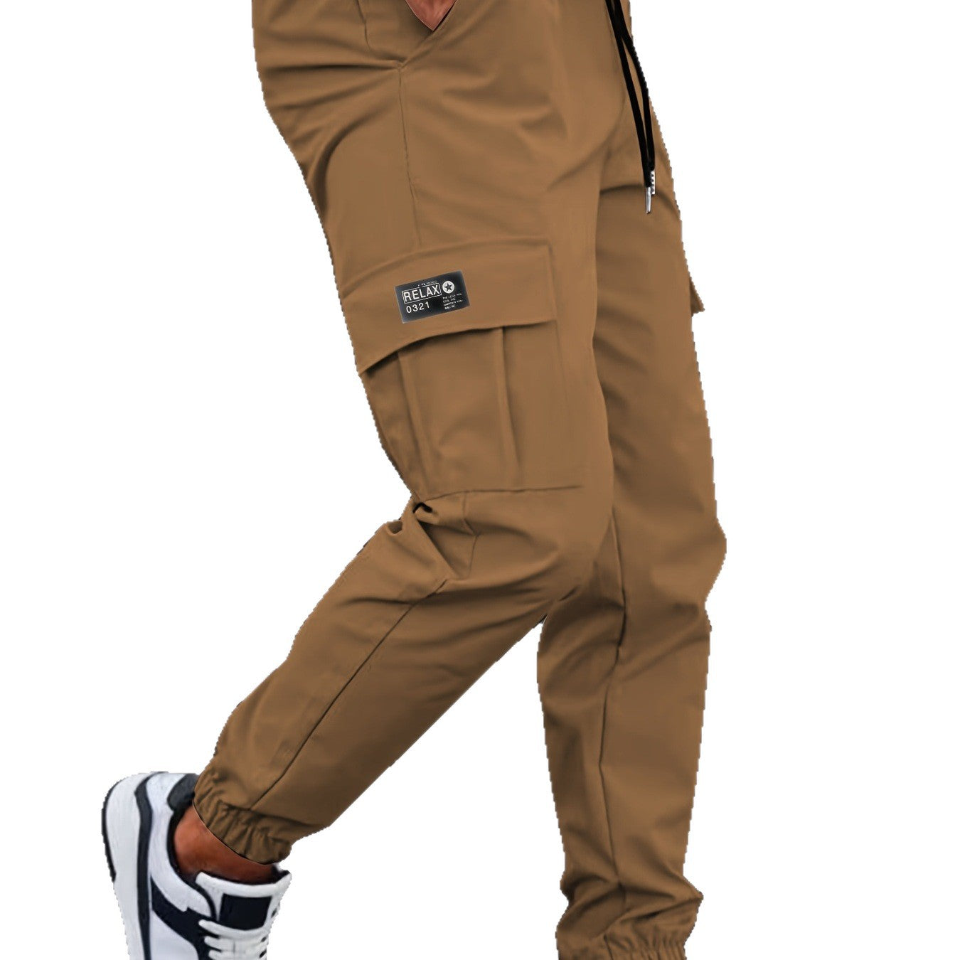 Men's Cargo Jogging Pants with Drawstring, Tapered Cut & Flap Pockets Chichicherry
