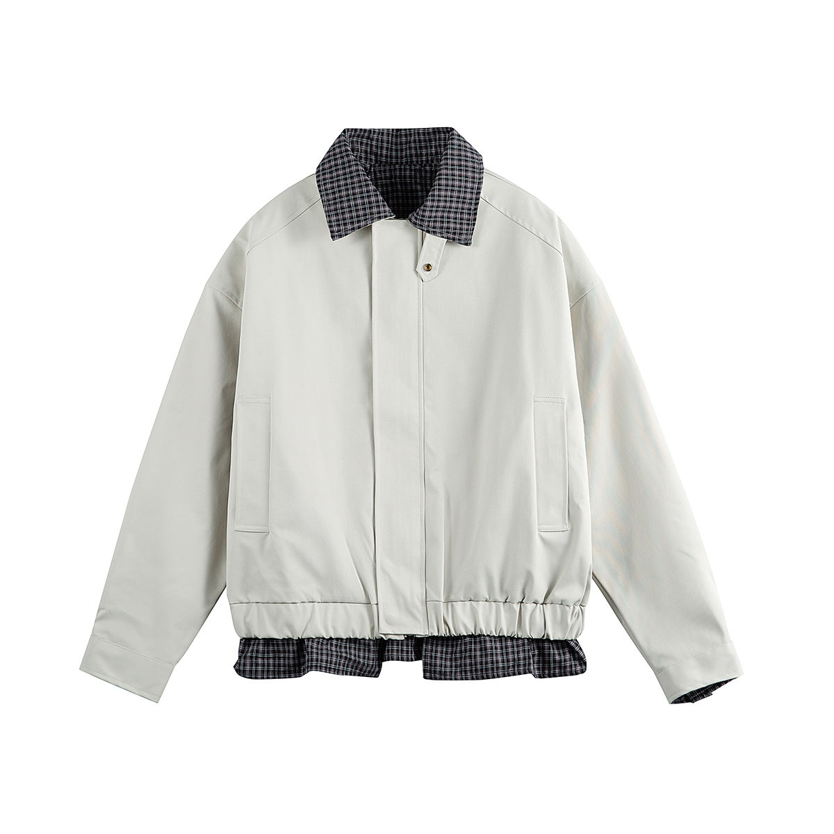 Men's layered-look blouson jacket with check collar and adjustable hem Chichicherry