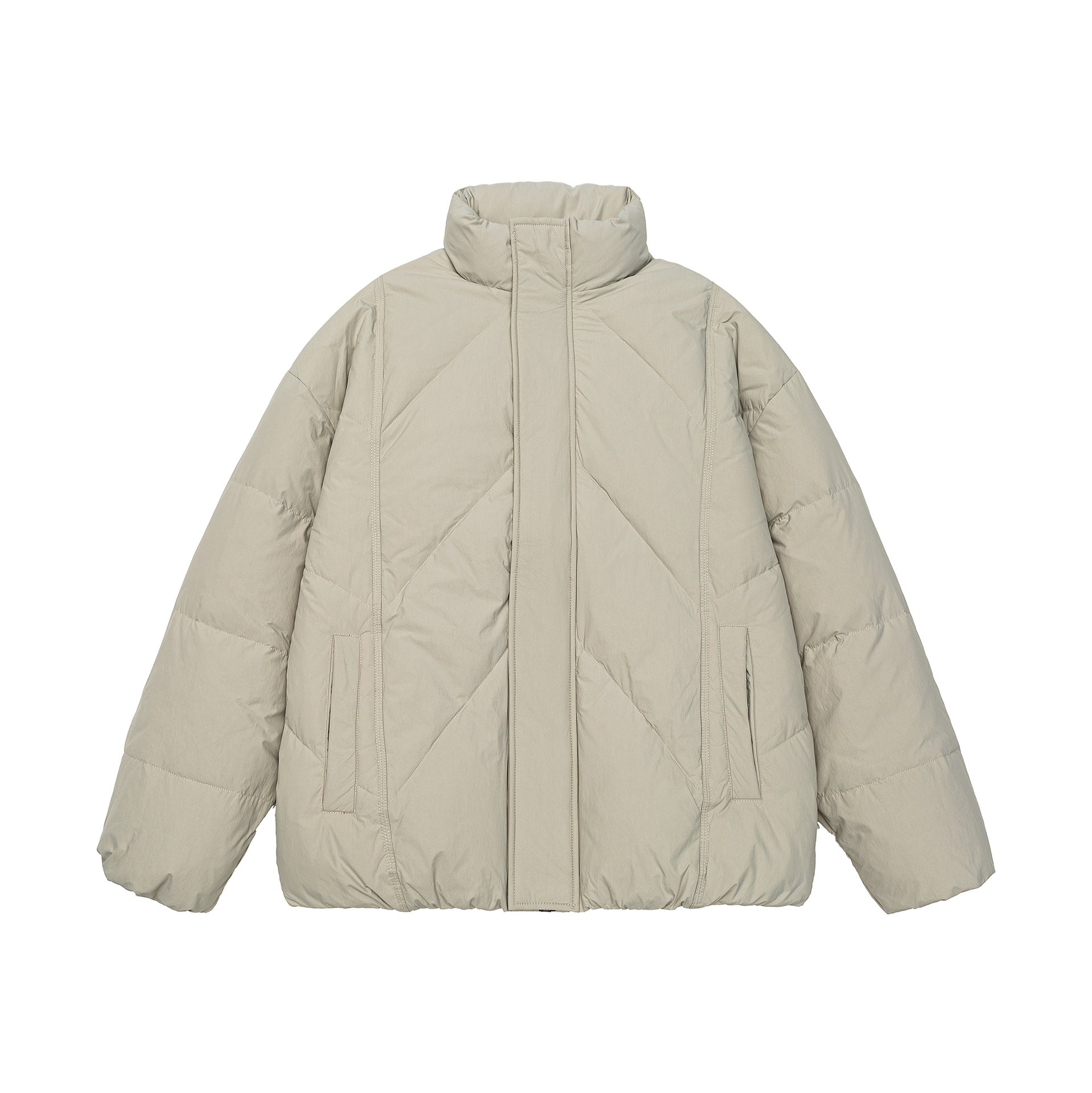 Unisex Oversized quilted winter jacket with high stand-up collar and concealed zipper Chichicherry