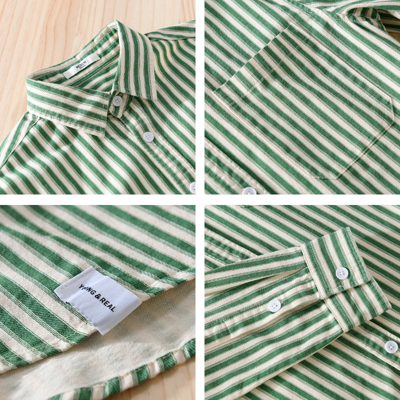 Men's vertical striped linen cotton shirt in relaxed fit with patch chest pocket Chichicherry
