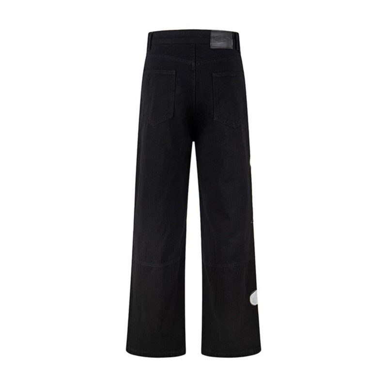 Women's jeans with high waistband, wide leg cut, stitch and destroy details Chichicherry