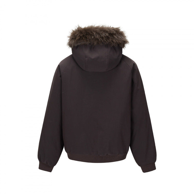 Men's short-cut thermo bomber jacket with detachable hood and faux fur collar Chichicherry