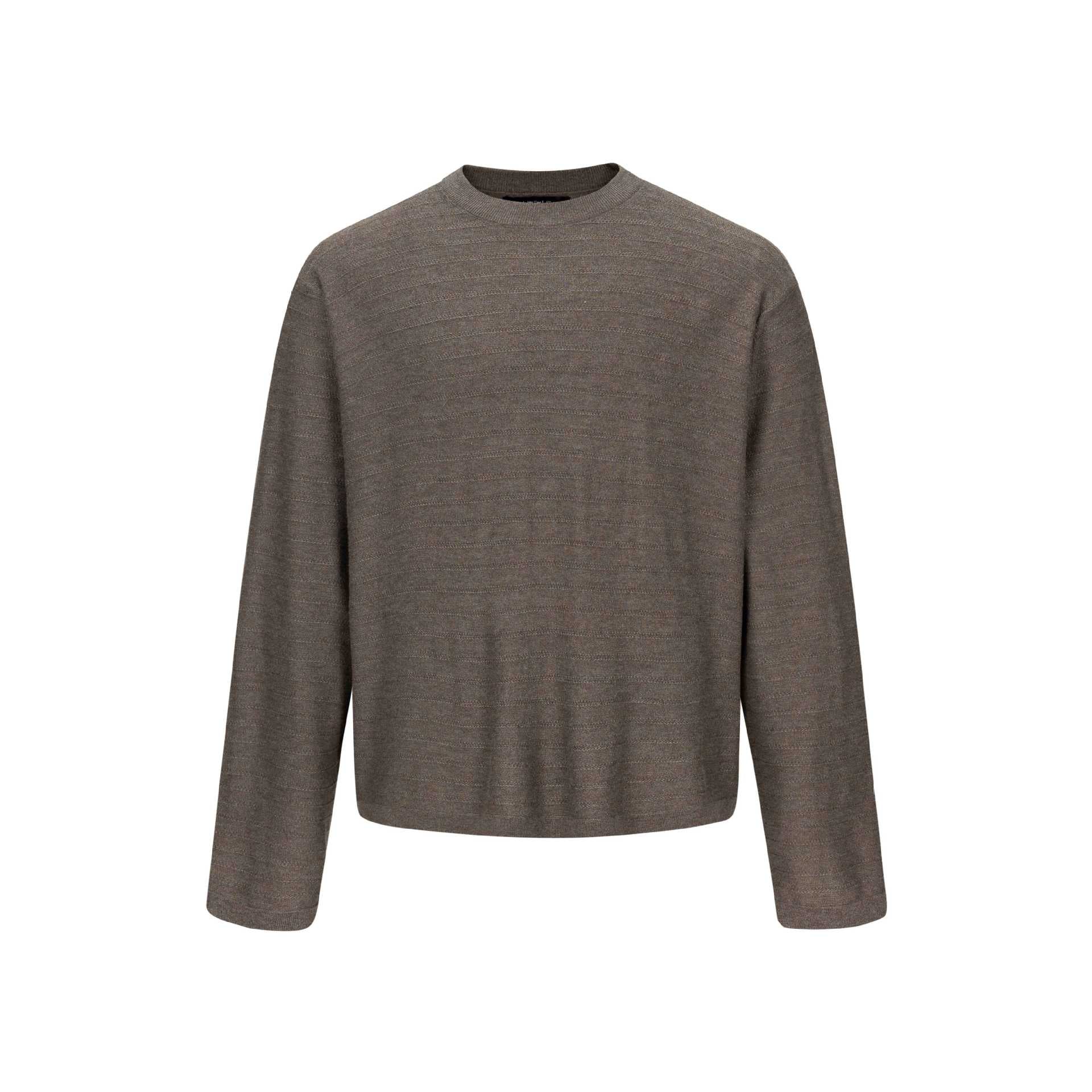 Unisex fine knit crew neck pullover with fine vertical texture and straight hem Chichicherry