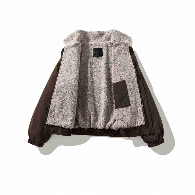 Men's Boxy Utility Bomber Jacket with Sherpa Collar and Concealed Snap Placket Chichicherry