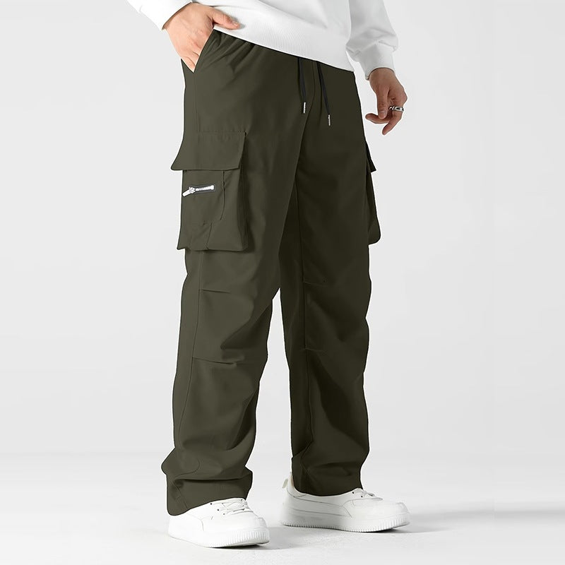 Men's wide utility cargo pants with drawstring waistband, knee patches, and multi-functional pockets Chichicherry