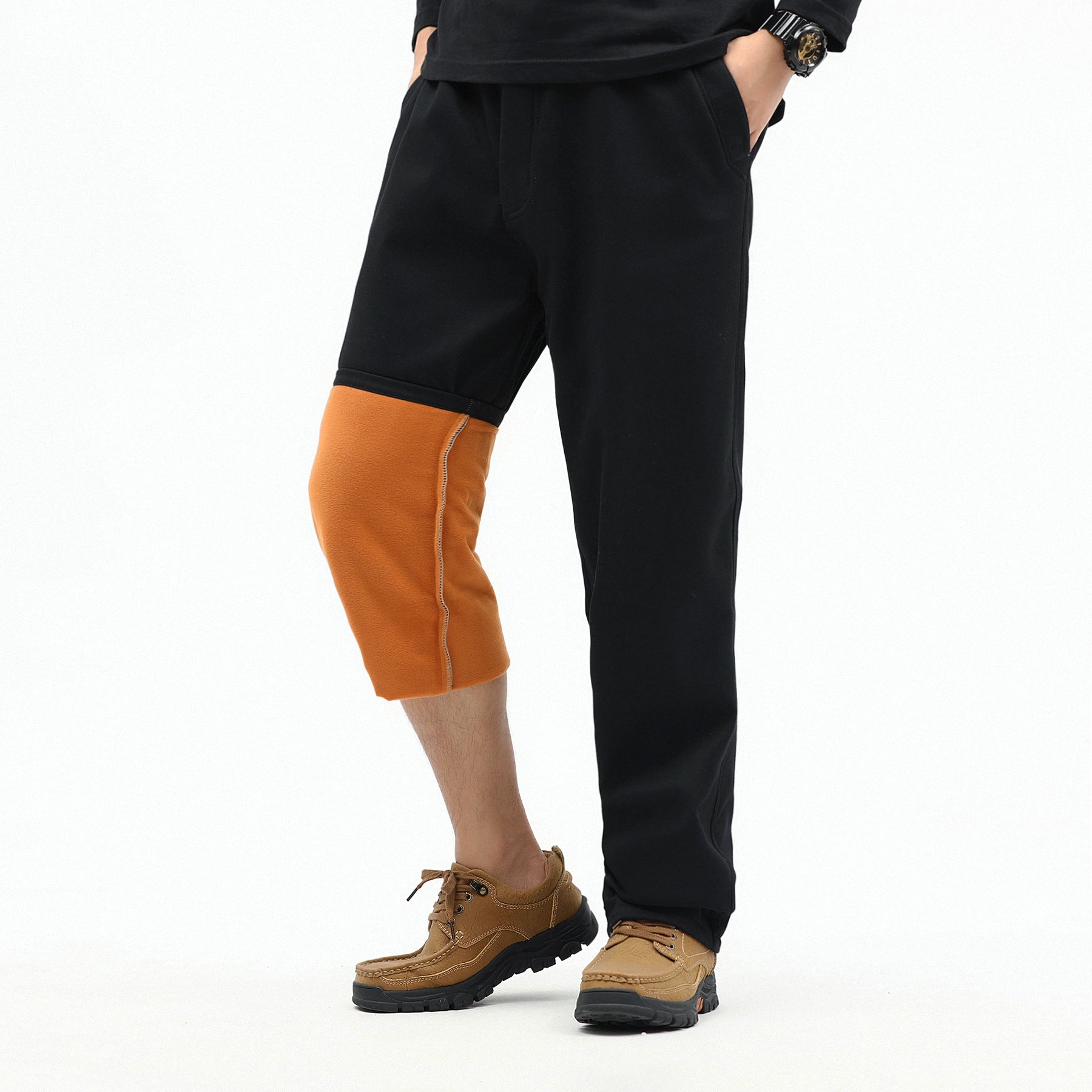 Men's Contrast-Lined Chino Jogger with Turned-Up Fleece Lining and Elastic Waistband Chichicherry
