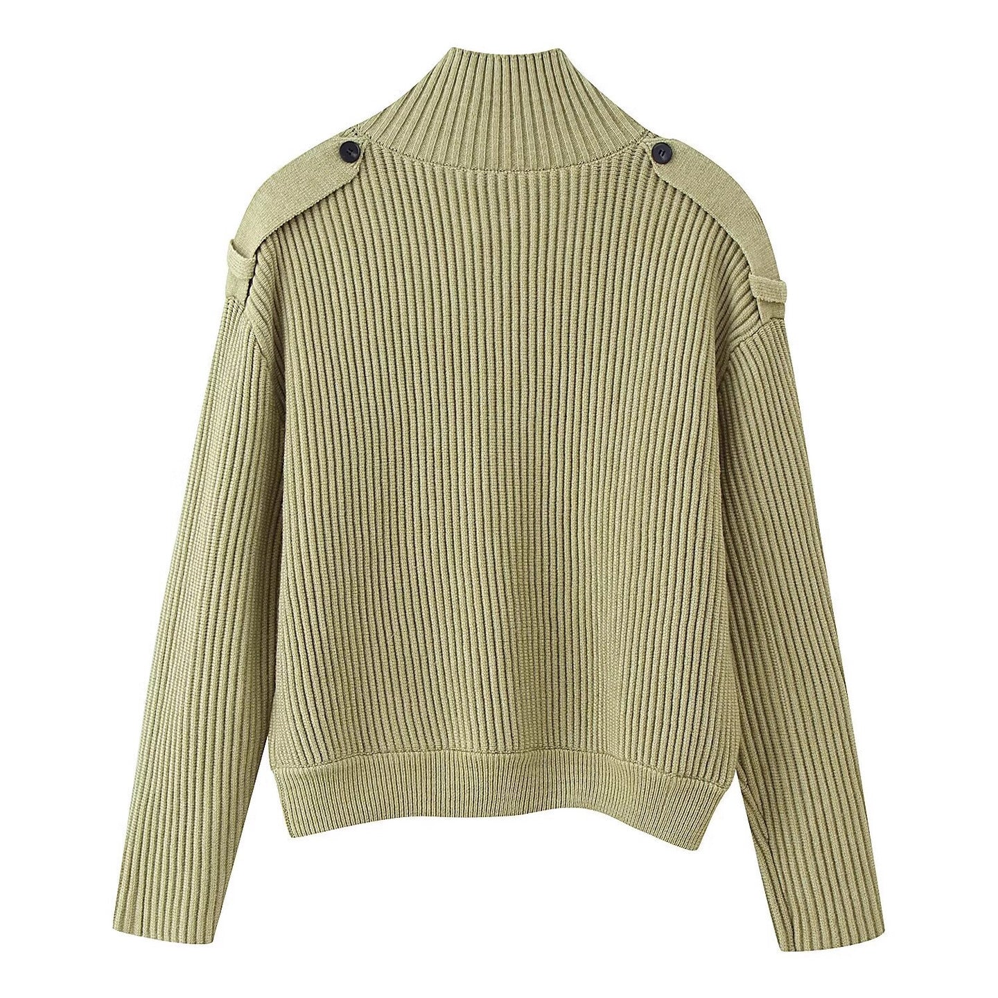 Women Ribbed Knit Cardigan with High Stand-up Collar and Button Placket Chichicherry