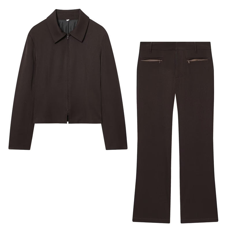 Women High-Waisted Flared Trousers with Belt Loops and Welt Pockets Chichicherry