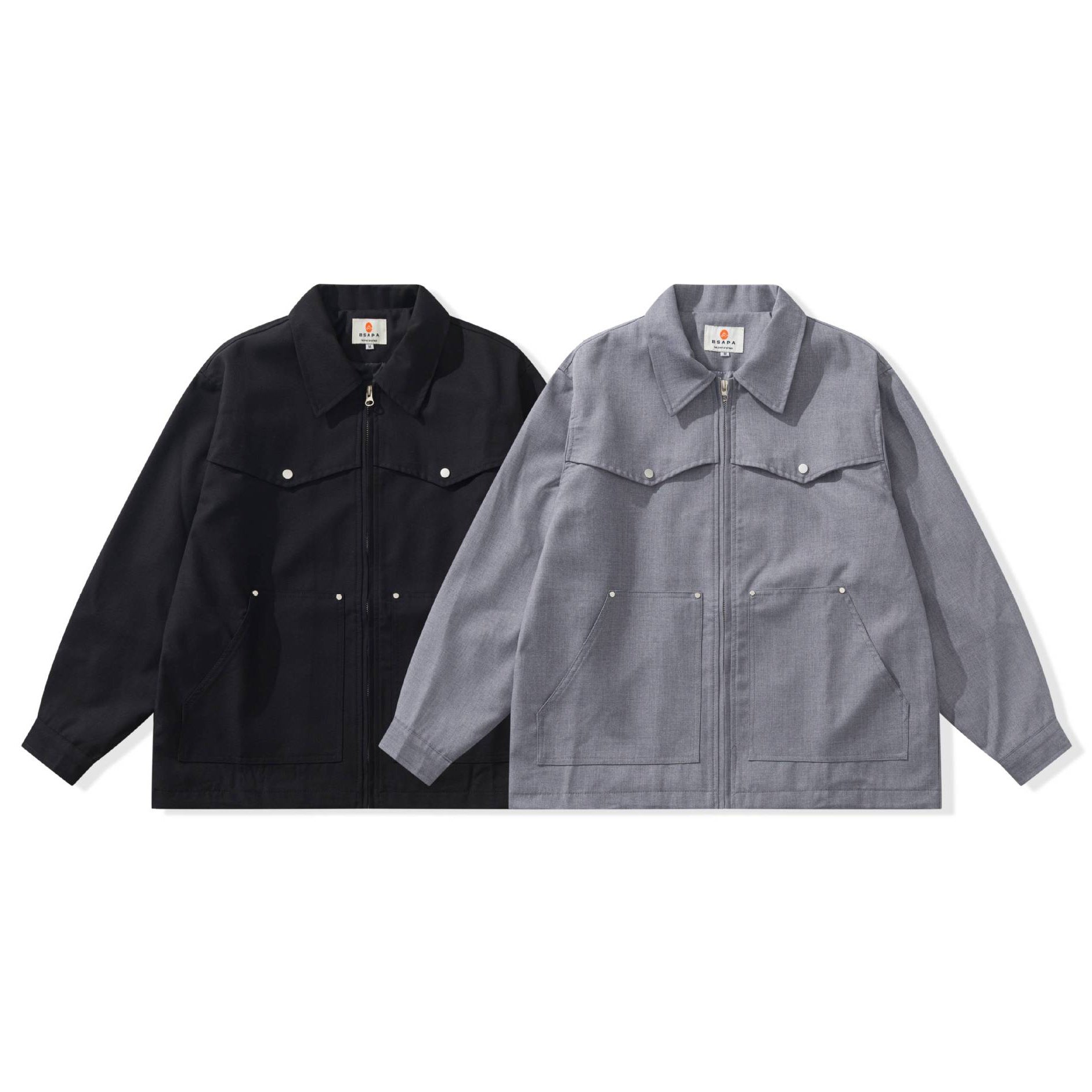 Men's Utility Chore Jacket with Full Zip and Large Flap Pockets Chichicherry