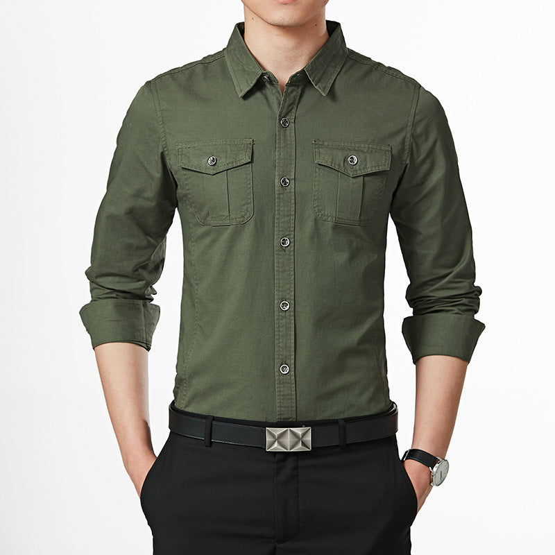 Men's Slim-Fit Oxford Shirt with Chest Pockets and Kent Collar Chichicherry